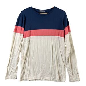 Marine Layer Mens Long Sleeve Colorblock Tee Navy Pink Cream Spring Size M